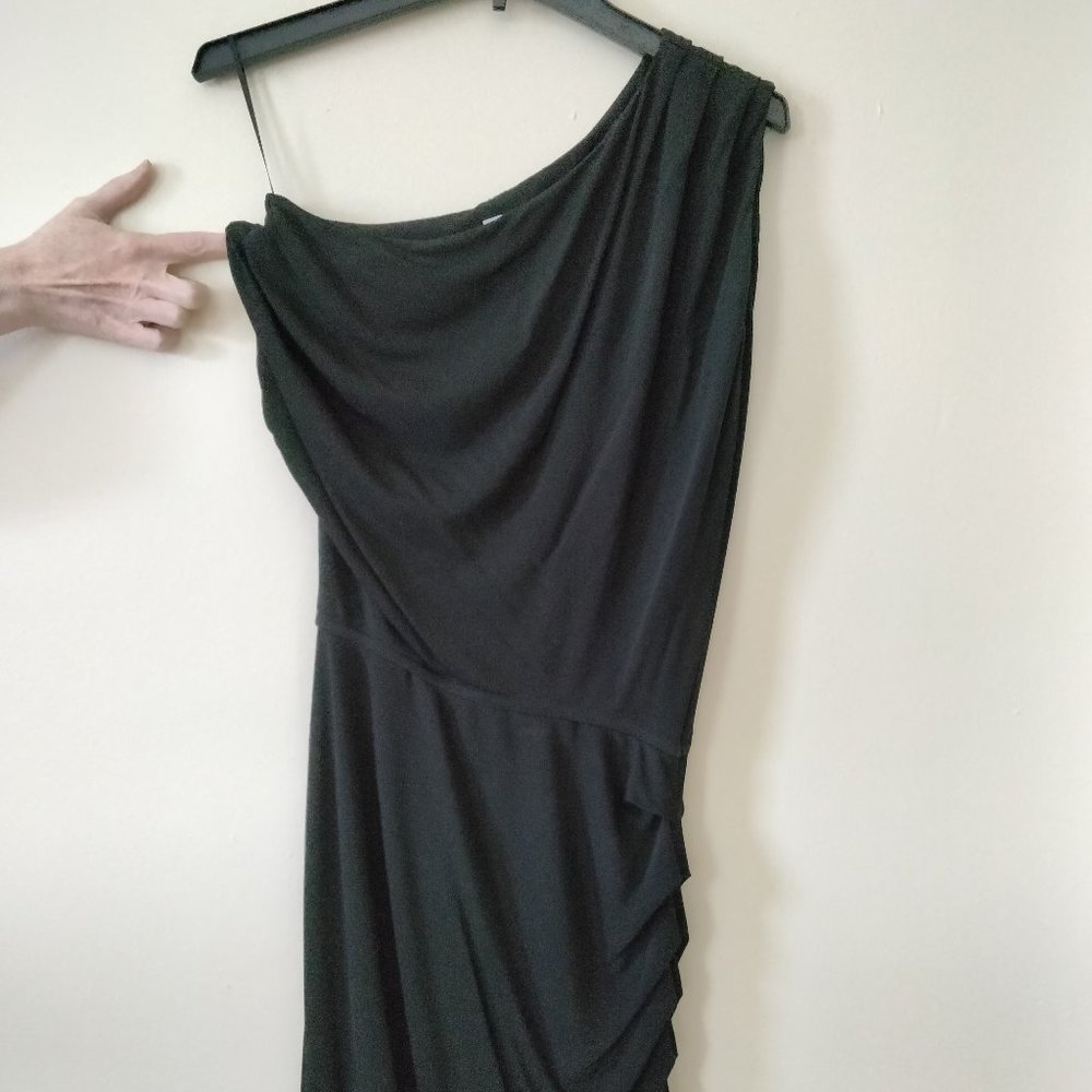 Halston Heritage black asymmetric shoulder LBD.  WORN ONCE.